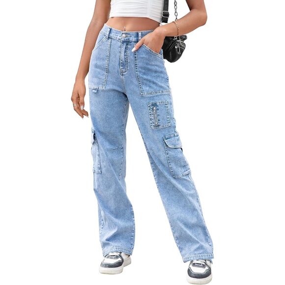 Pants - High-Waisted Wide Leg Cargo Trousers with 7 Pockets - Perfect for Casual Looks